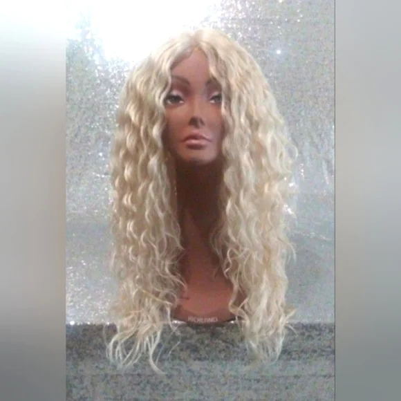 Platinum blonde curly fashion wig - Picture 2 of 7